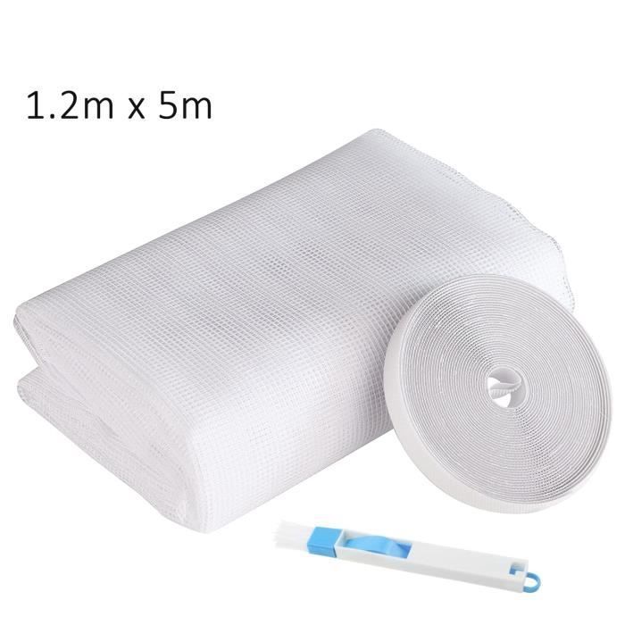 Mosquitera para ventana de 120 x 500 cm, malla de nailon con tira autoadhesiva y cepillo, color blanco.