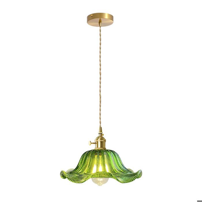 iDEGU Suspension Luminaire Vintage,25cm Lampe de Plafond Industriel Abat-jour en Verre Design Fleur Lustre Style Edison,Vert