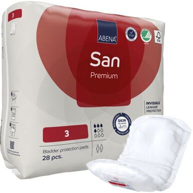 Abena San Premium Neviditelná ochrana proti úniku 3 inkontinenční obvazy, anatomický tvar, 28 kusů.