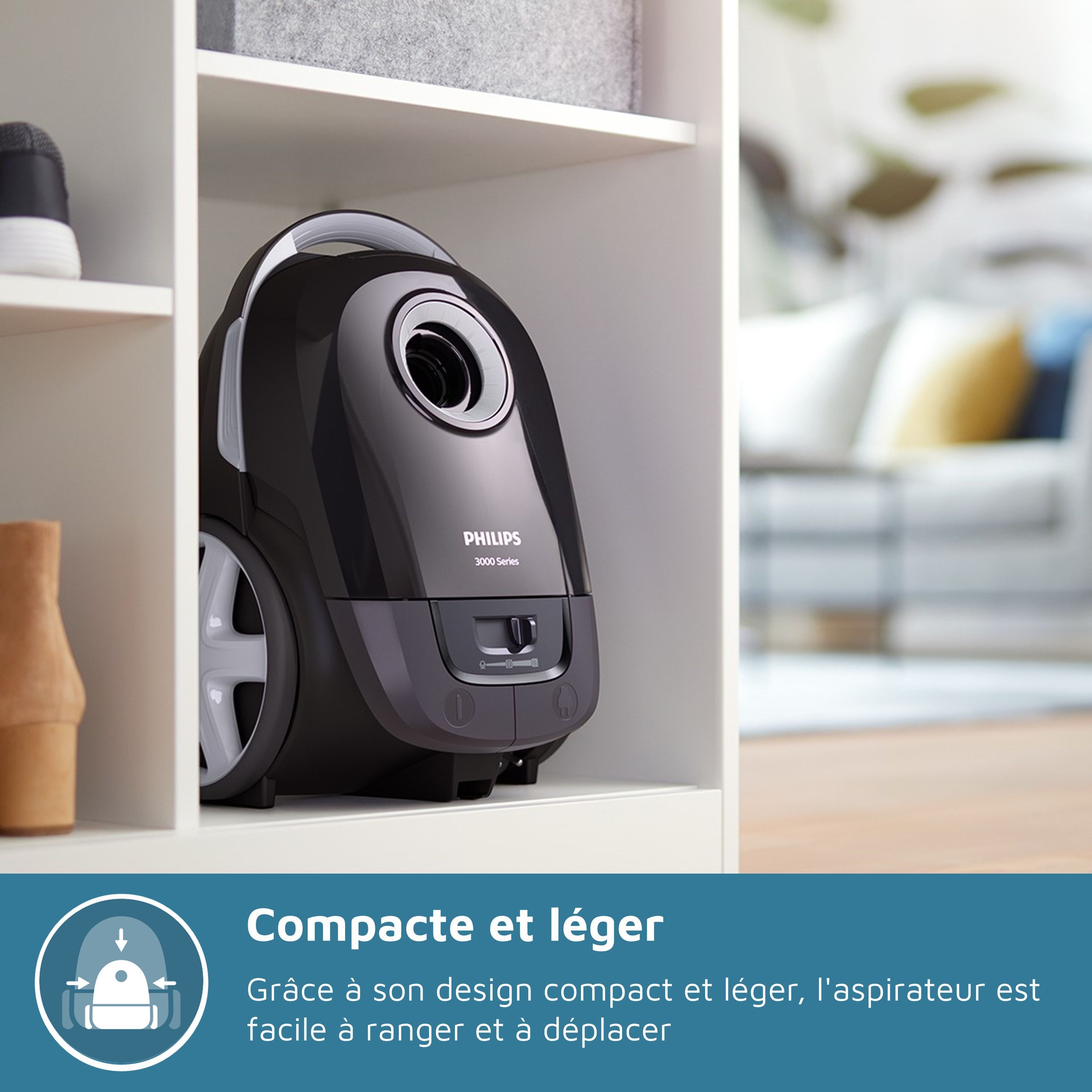 Aspiradora con bolsa - PHILIPS - XD3112/09 - Serie 3000 Performer Compact - 900W - 79dB - Negra