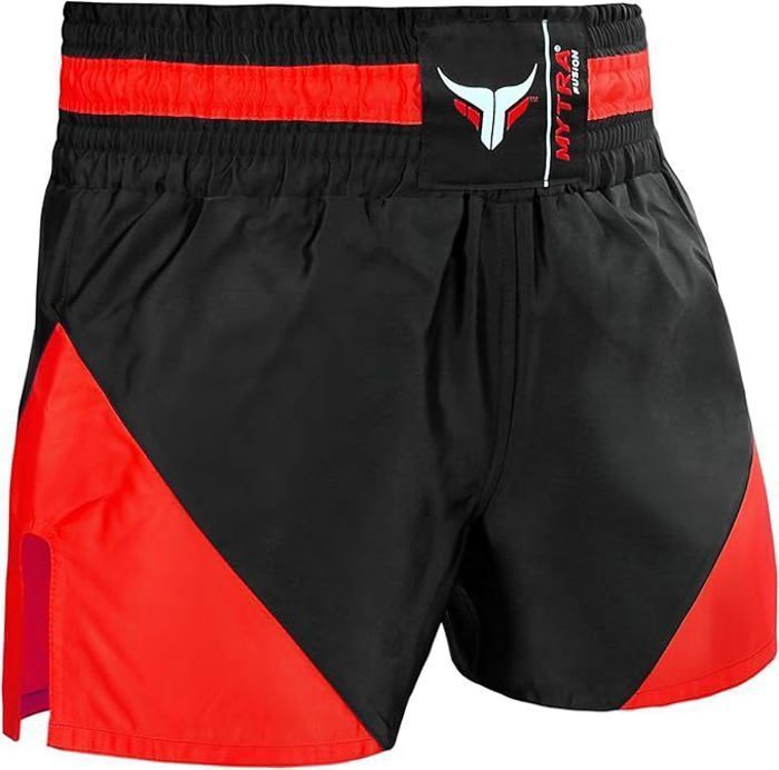 Pantaloncini da Muay Thai Mytra - Fusione Nero/Rosso - Ultraleggeri - Traspiranti - Comfort ottimale