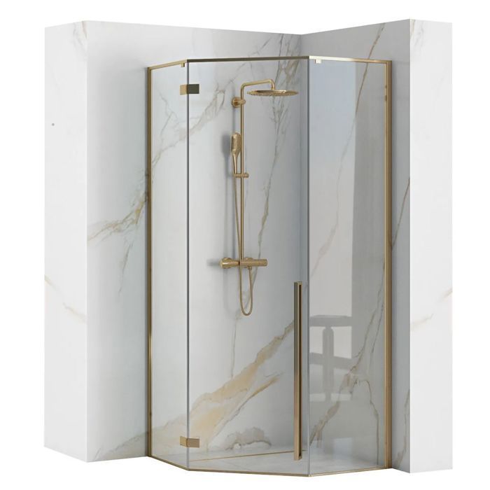 Rea Diamond Shower Enclosure with Gold Shower Wall and Door, 90x90x195cm