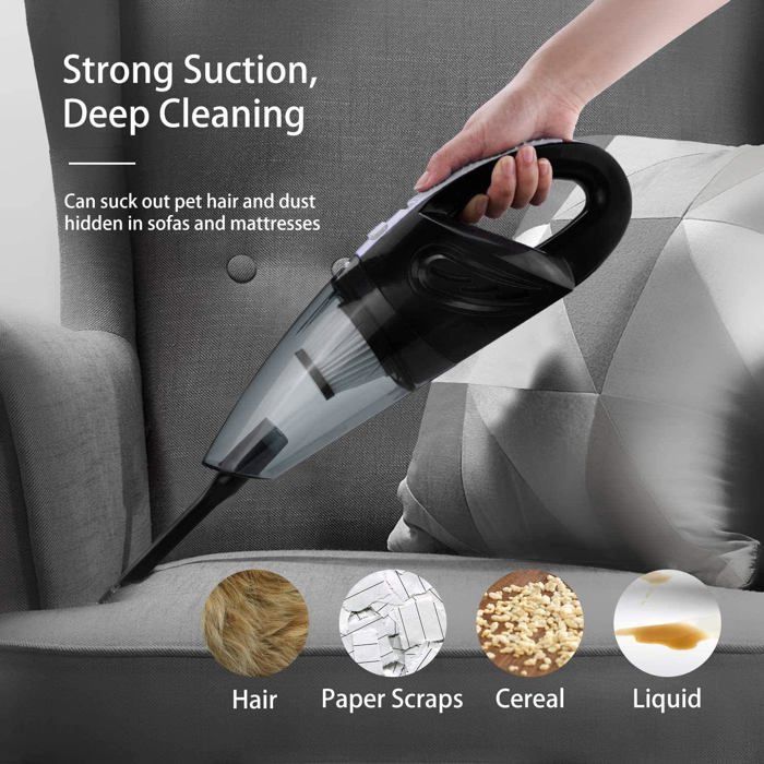 Handheld, cordless, rechargeable, lightweight, portable vacuum cleaner with powerful cyclonic suction for car, wet and dry use