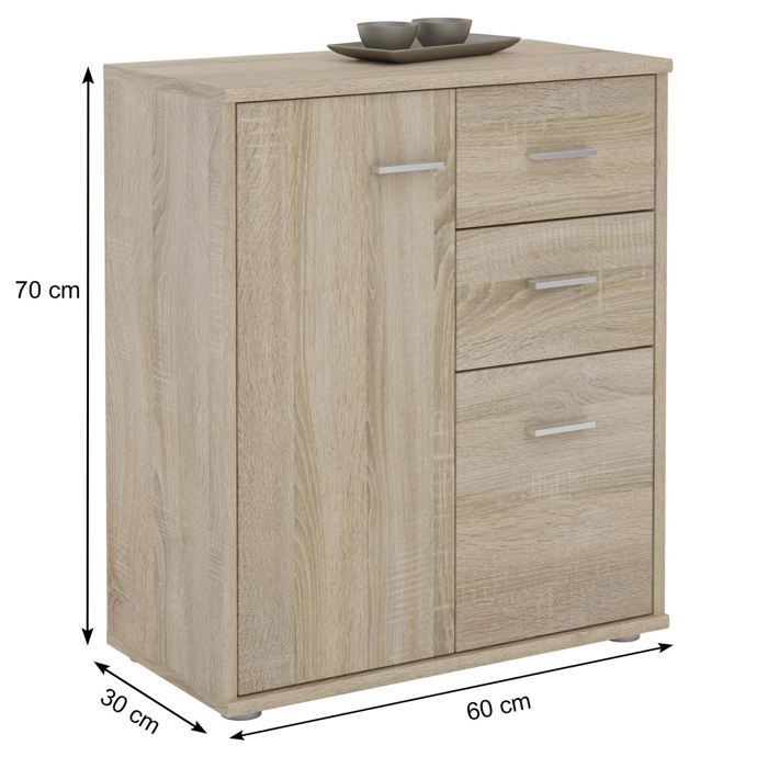 REMY Sideboard, Kommode/Aufbewahrungsmöbel mit 2 Schubladen und 2 Türen, in Sonoma-Eichenoptik-Melamin