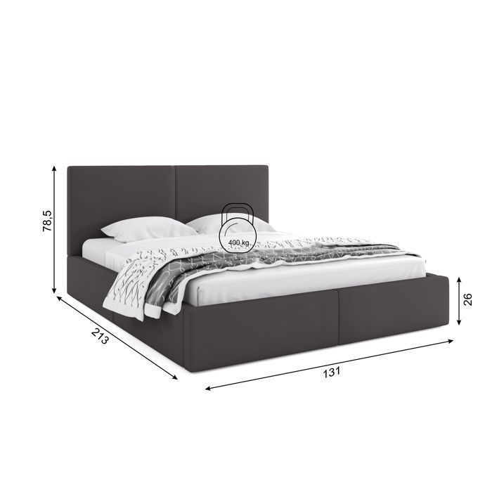 Gestoffeerd tweepersoonsbed - Interbeds - Hilton - 120x200 - Opbergvak - Lattenbodem - Metalen frame - Hoofdbord - Grafietkleurige stof