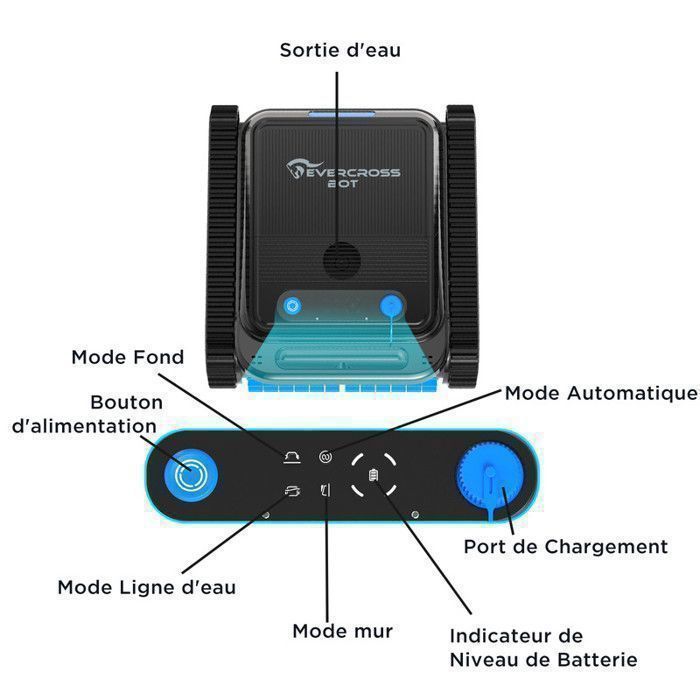 EVERCROSS BOT U8 Robot Piscine Sans Fil, avec APP,  Nettoyage du Fond, des Parois et de la Ligne d' Eau, 120Min & 200m² d'Autonomie