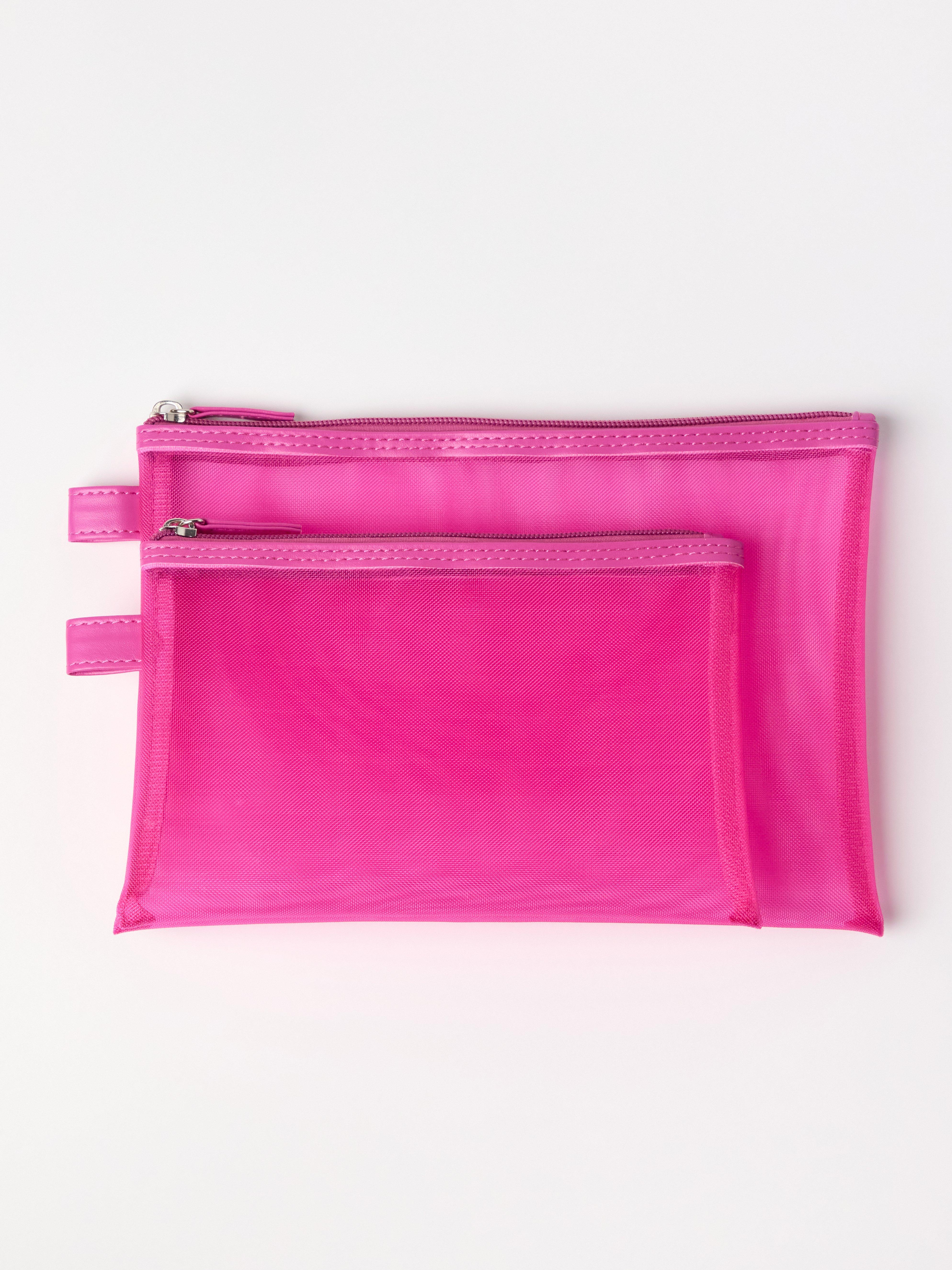 Conjunto de 2 nécessaires de maquiagem em tela, rosa escuro.