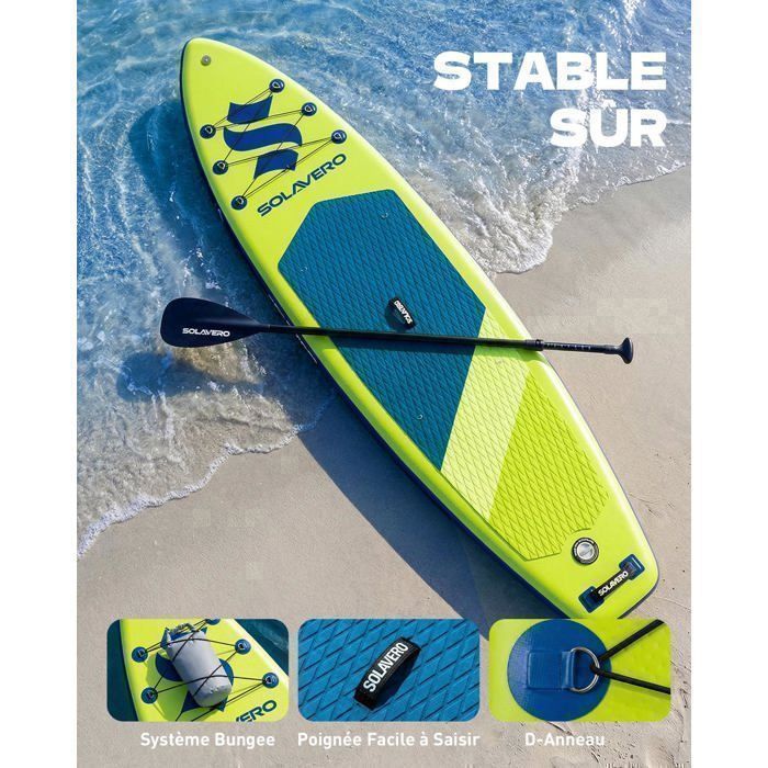 EcoFurnix-Planche de Stand Up paddle Gonflable de 323 cm-SUP-Jusqu'à 200 kg-Pont antidérapant-Animaux acceptés-Vert Citron
