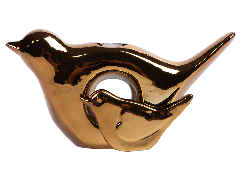 Figurka wazonik ceramiczny Ptaszek 15 cm miedziany