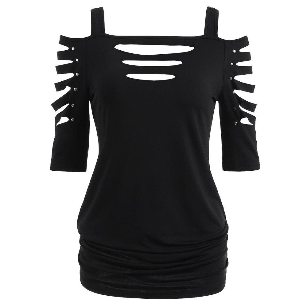 Blouse vintage pour femme, épaules dénudées, manches lacérées, col bateau, décolleté ajouré, haut décontracté, blusas mujer de moda 0