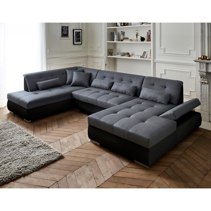 Vermont - Sofá panorámico de esquina izquierda - 7 plazas - XXL - Negro/Gris
