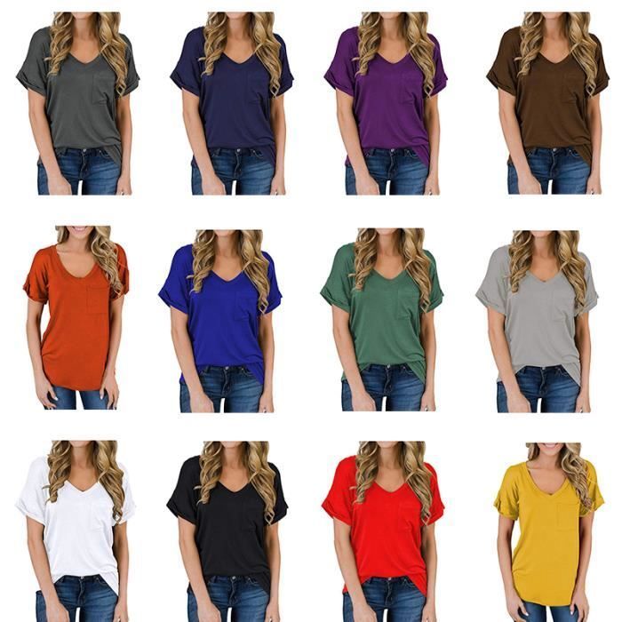 Camiseta de manga corta extragrande a rayas con cuello en V para mujer, algodón suave y cómodo, puños con bucles, LEOCLOTHO