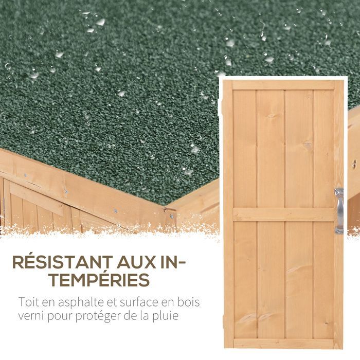 Armario de jardín Outsunny - mueble independiente con doble puerta, estante y techo elevable de betún - madera - 74x43x88cm