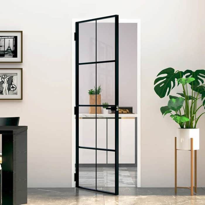 vidaXL Porte d'intérieur Noir 76x201,5 cm Trempé verre aluminium fin 153662