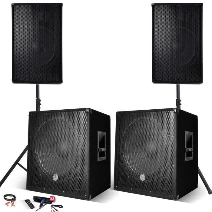Täydellinen 2800 W:n äänentoistojärjestelmäpaketti, 2 kaiutinta, 2 subwooferia, USB/Bluetooth, PC-kaapeli + telineet, DJ/PA-äänipalvelut