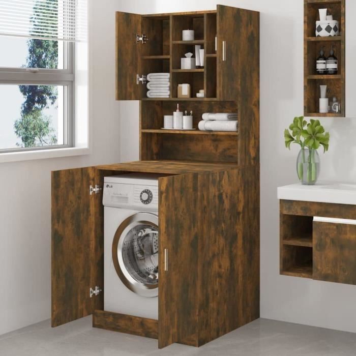 Armoire de Machine à Laver Armoire de Buanderie Meuble pour Lave-Linge Rangement de Salle de Bain Chêne Fumé Bois d’Ingénierie[884]