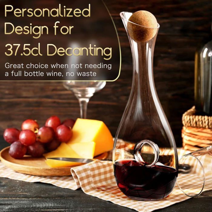 Decantador de vino soplado a mano - DOK - 1,2 L - Sin plomo - Juego de decantador - Base en forma de rosquilla