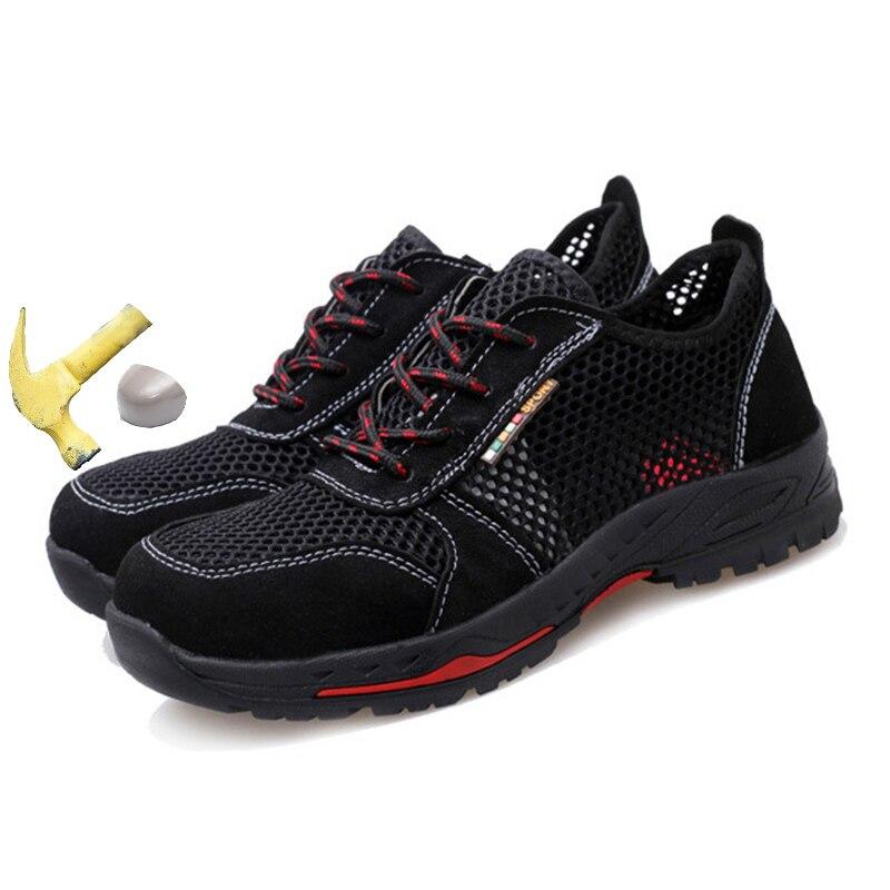 Assurance du travail chaussures d’été chaussure en maille respirante acier embouts anti-perforation résistant à l’usure antidérapant occasionnel travail chaussures de sécurité