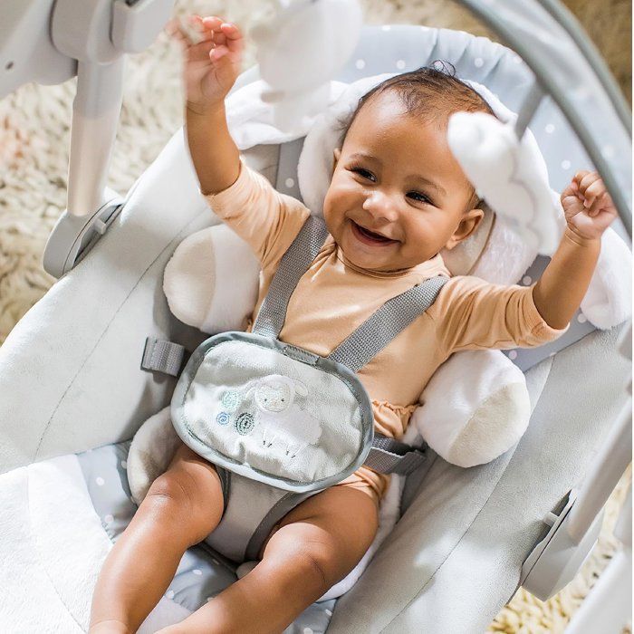 INGENUITY Baby Bouncer, Foldable Electric Swing - Little Sheep - Removable Arch and Toys, Baby Gift