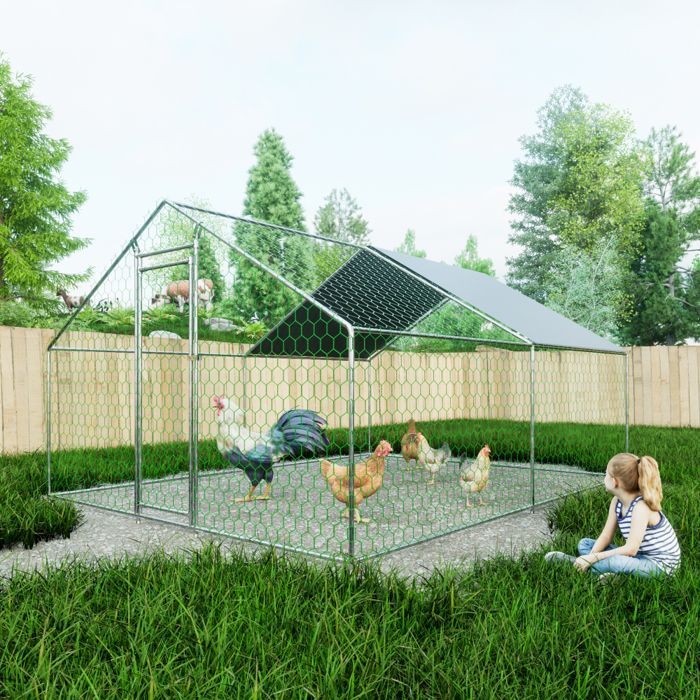 Enclos poulailler 12m² parc grillagé 3x4x2m avec serrure de sécurité et tissu PE imperméable, pour poulets,lapins et petits animaul