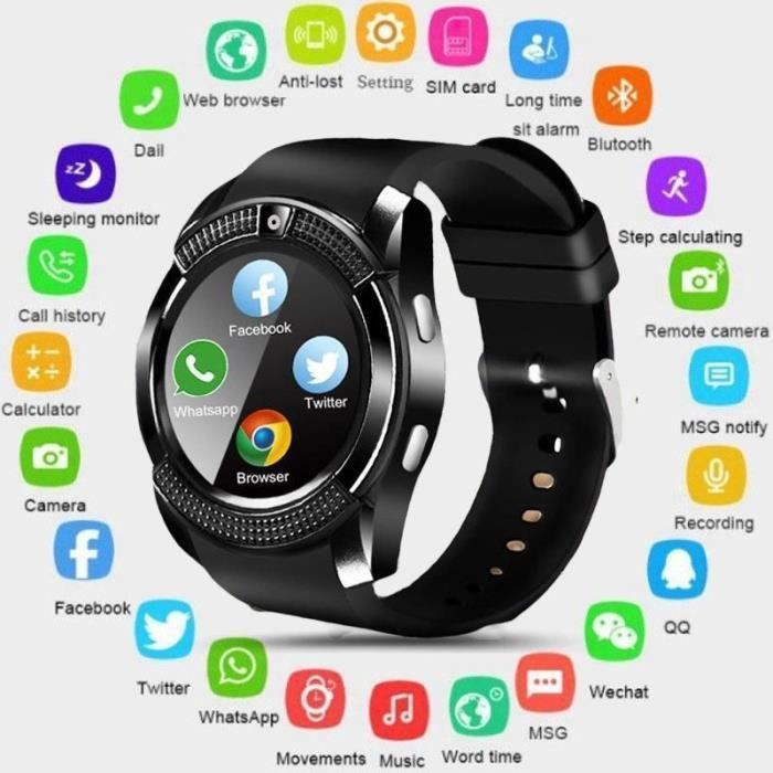 Smartwatch da uomo V8 - YASSUO - Bluetooth Sport - Fotocamera, slot per scheda SIM, telefono Android