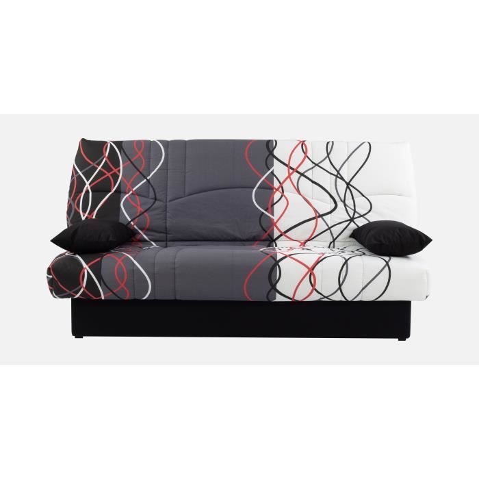 Divano letto a 3 posti con meccanismo click-clack - Tessuto con stampa graffiti rossa e nera - L 190 x P 92 cm - DREAM - Stile contemporaneo