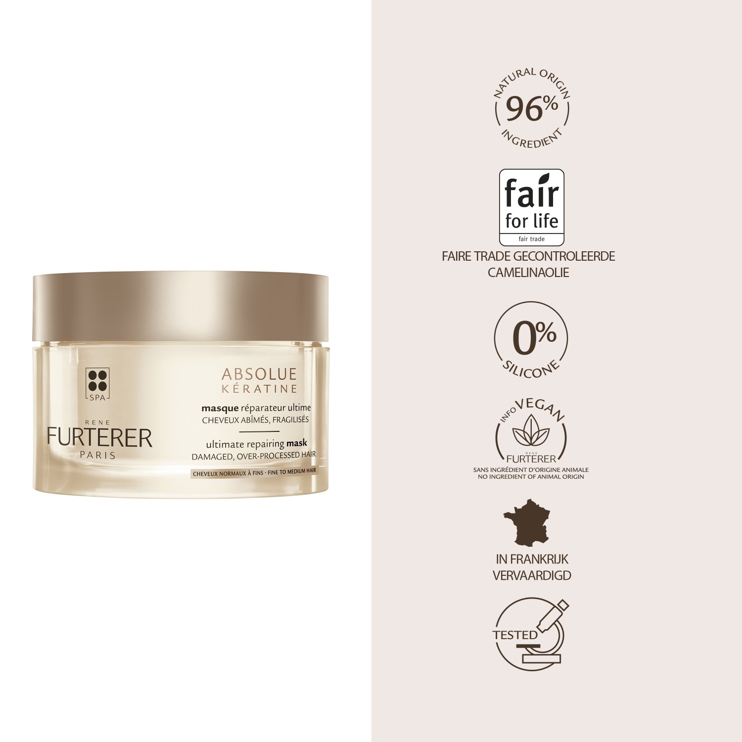 René Furterer Maska na vlasy Absolue Kératine Ultimate Repairing Mask na jemné až stredné vlasy – 200 ml