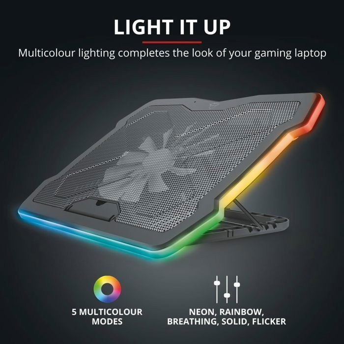 Base de refrigeración Trust GXT 1126 Aura para portátiles gaming – Iluminación LED RGB – Hasta 17,3 pulgadas
