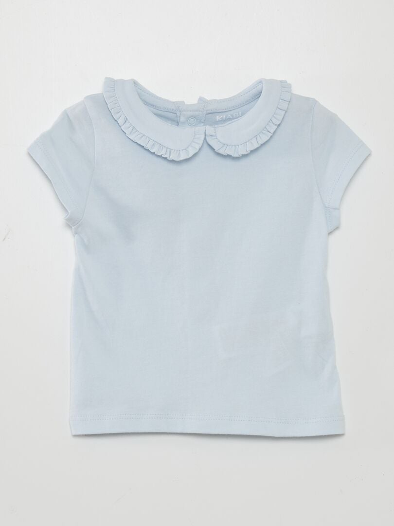 T-shirt met Claudine-kraag - BLAUW