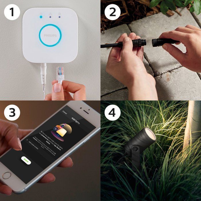 Foco de jardín - PHILIPS HUE - Lily - Luz blanca y de color - Negro - Bajo voltaje - Extensión - IP67
