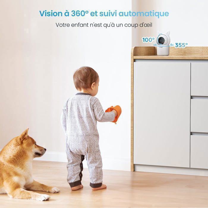 ieGeek 1080P Babyphone Caméra,PTZ 355° Baby Phone Vidéo connecté Smartphone, Visiophone avec Vision Nocturne, Suivi Automatique