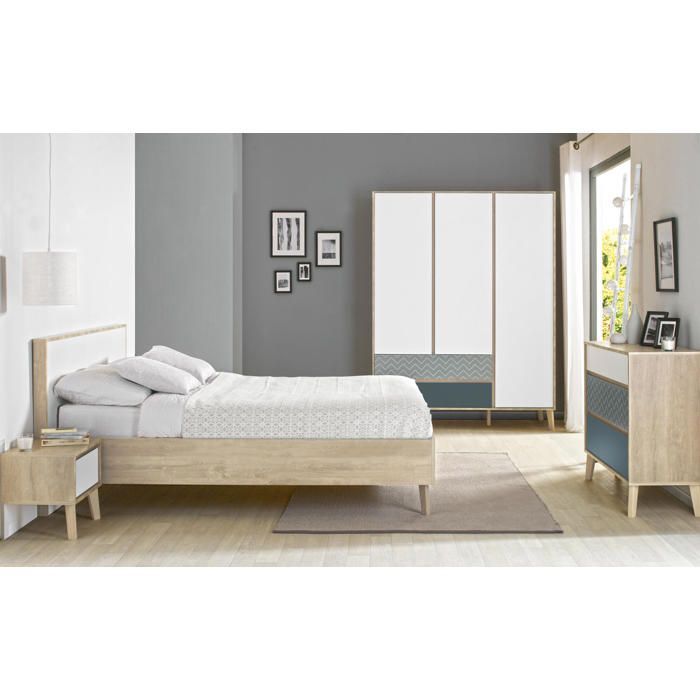 Mesita de noche con 1 cajón, frontal blanco - acabado natural Ancho: 42 Alto: 41 Profundidad: 36 - Decoración marrón - Larvik - Gami