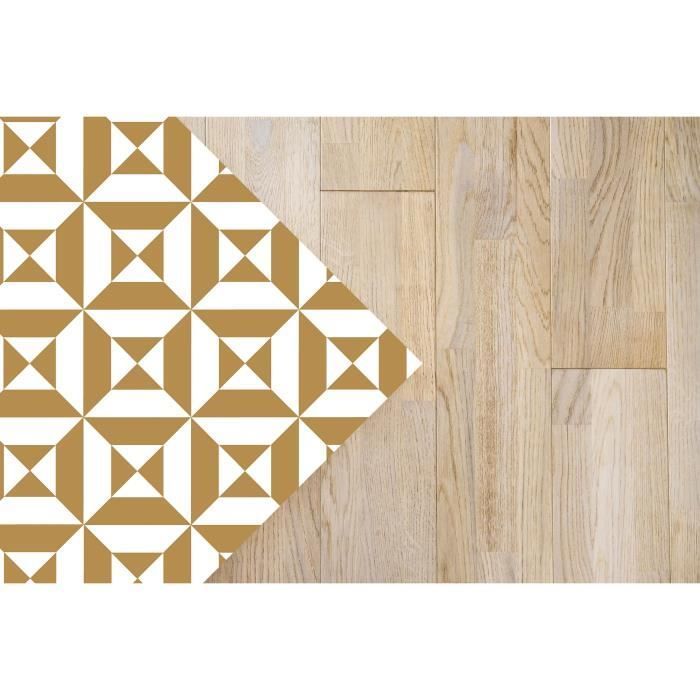 Mustard Geometric Panorama Vinyl Rug 40x80 cm - PVC Rug for Kitchen, Office and Living Room