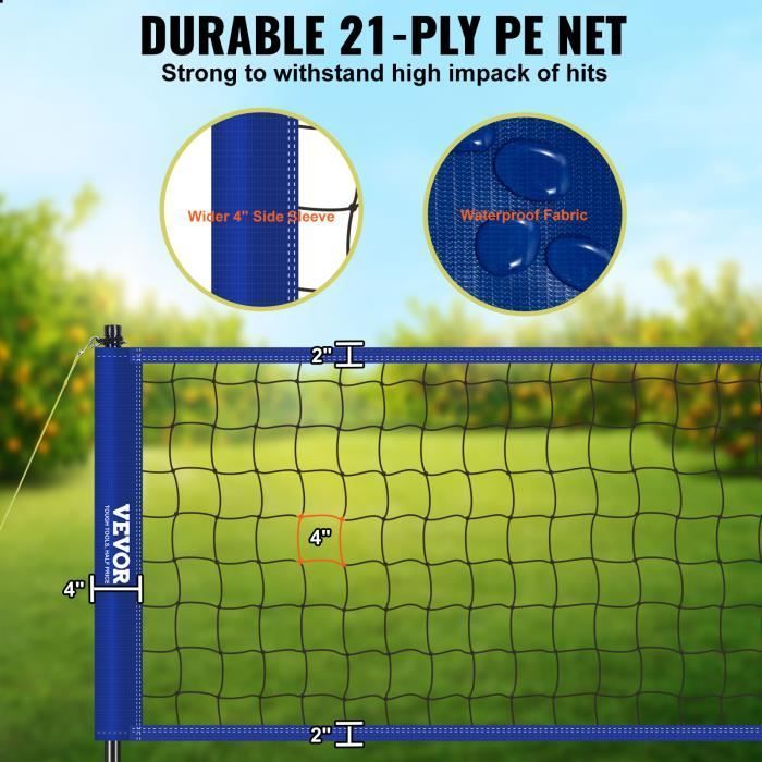 Red de voleibol - VEVOR - Red de voleibol portátil para exteriores con poste de altura ajustable y bolsa, para jardín, playa y césped.