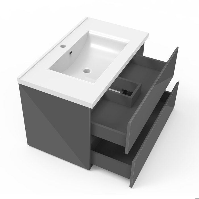 Mueble de baño AICA de 80 cm en color antracita brillante con 2 cajones de cierre suave y un lavabo de cerámica.