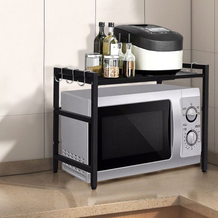 XUANYU Extendable Microwave Oven Shelf Bracket, New Space-Saving Kitchen Storage Solution, Black