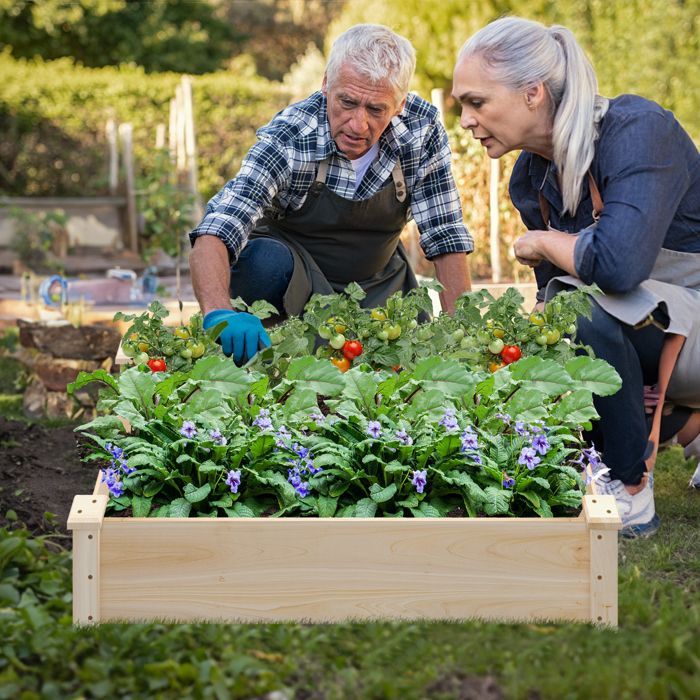 COSTWAY Raised Garden Bed, Wooden Fir, 120 x 61 x 25.5 cm, Open Bottom and Drainage, for Flowers, Herbs, Vegetables, and Fruit, Natural