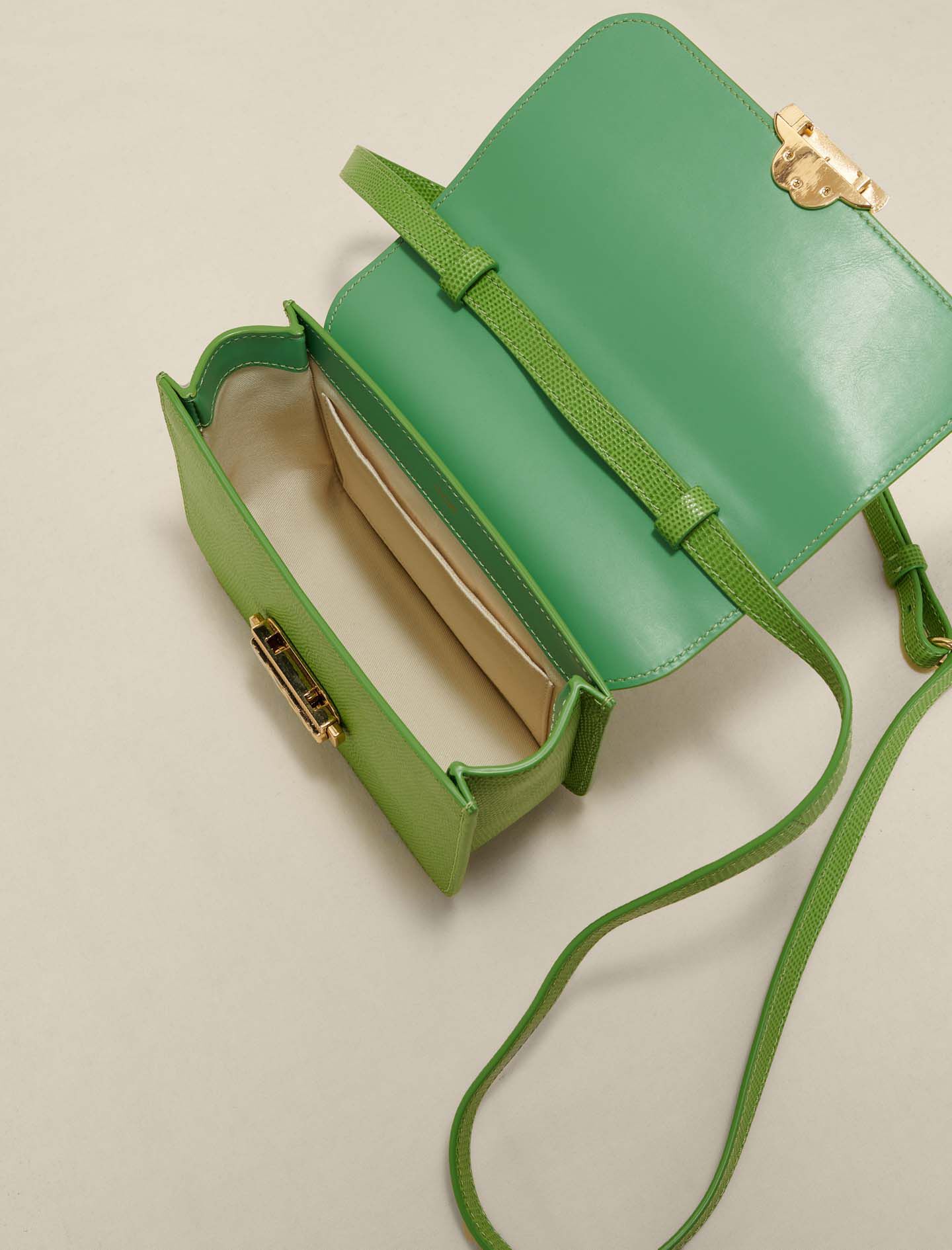 Tas van leer met hagedissenprint - VERT PALME