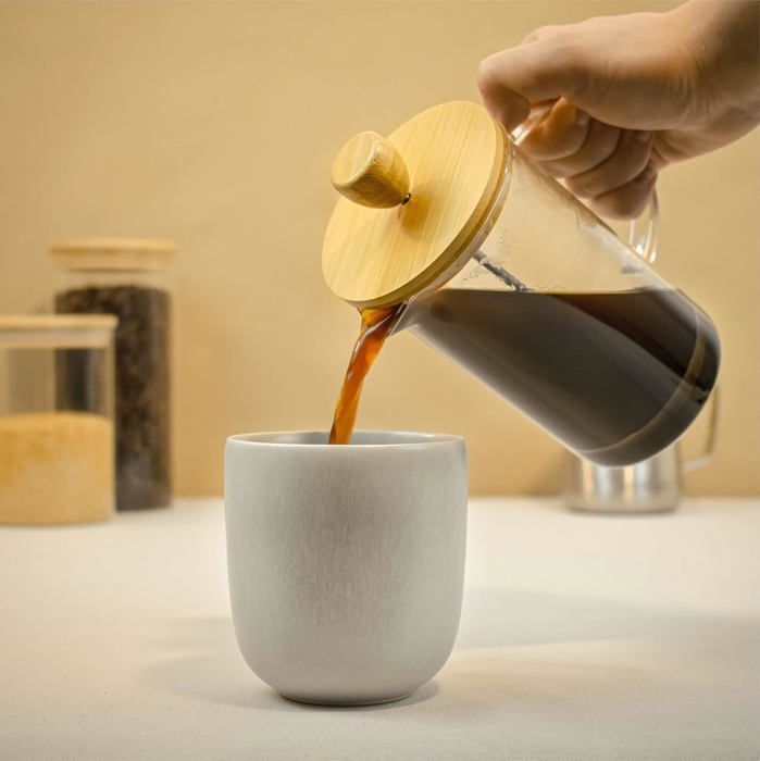 Cafetera de émbolo, cafetera francesa, jarra francesa para café de filtro, 3 tazas, acero inoxidable y bambú.