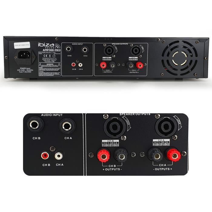 DJ PA-förstärkare - 2 x 240W - Ibiza Sound AMP300-MKII + kablar