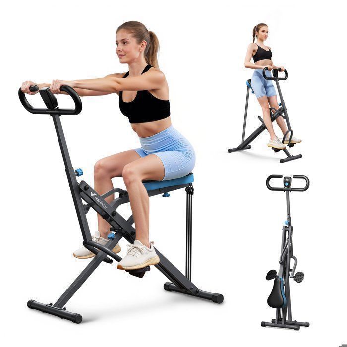 Machine à Squat et Rameur – MERACH - Résistance Réglable - Pliable - Max 160 kg -Écran LCD - Pour Abdos/Jambes/Dos - Gris