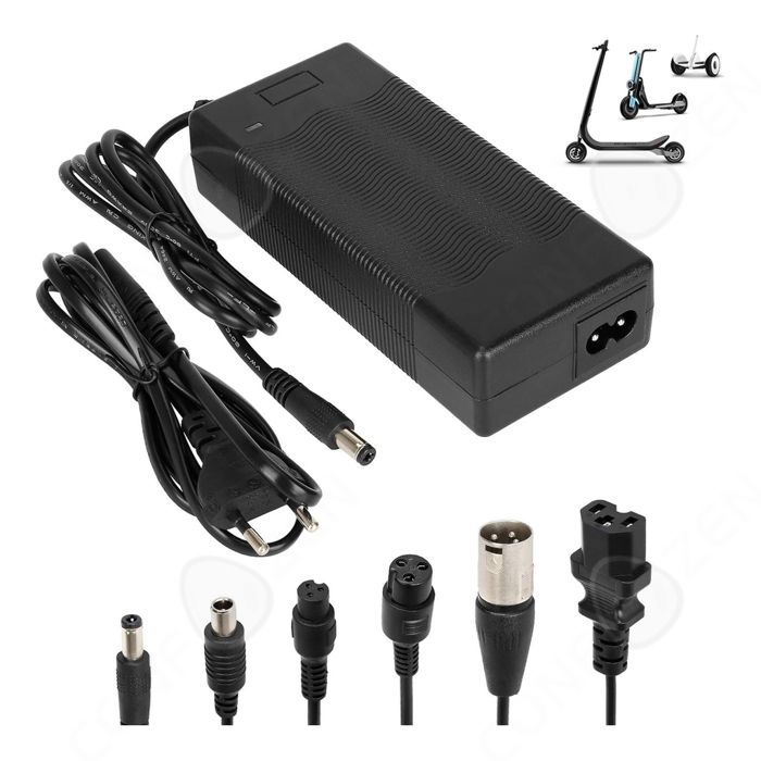 Caricabatterie per monopattino elettrico, 42 V 2 A, multipresa, per batterie agli ioni di litio, con ricarica rapida e protezioni multiple, nero.
