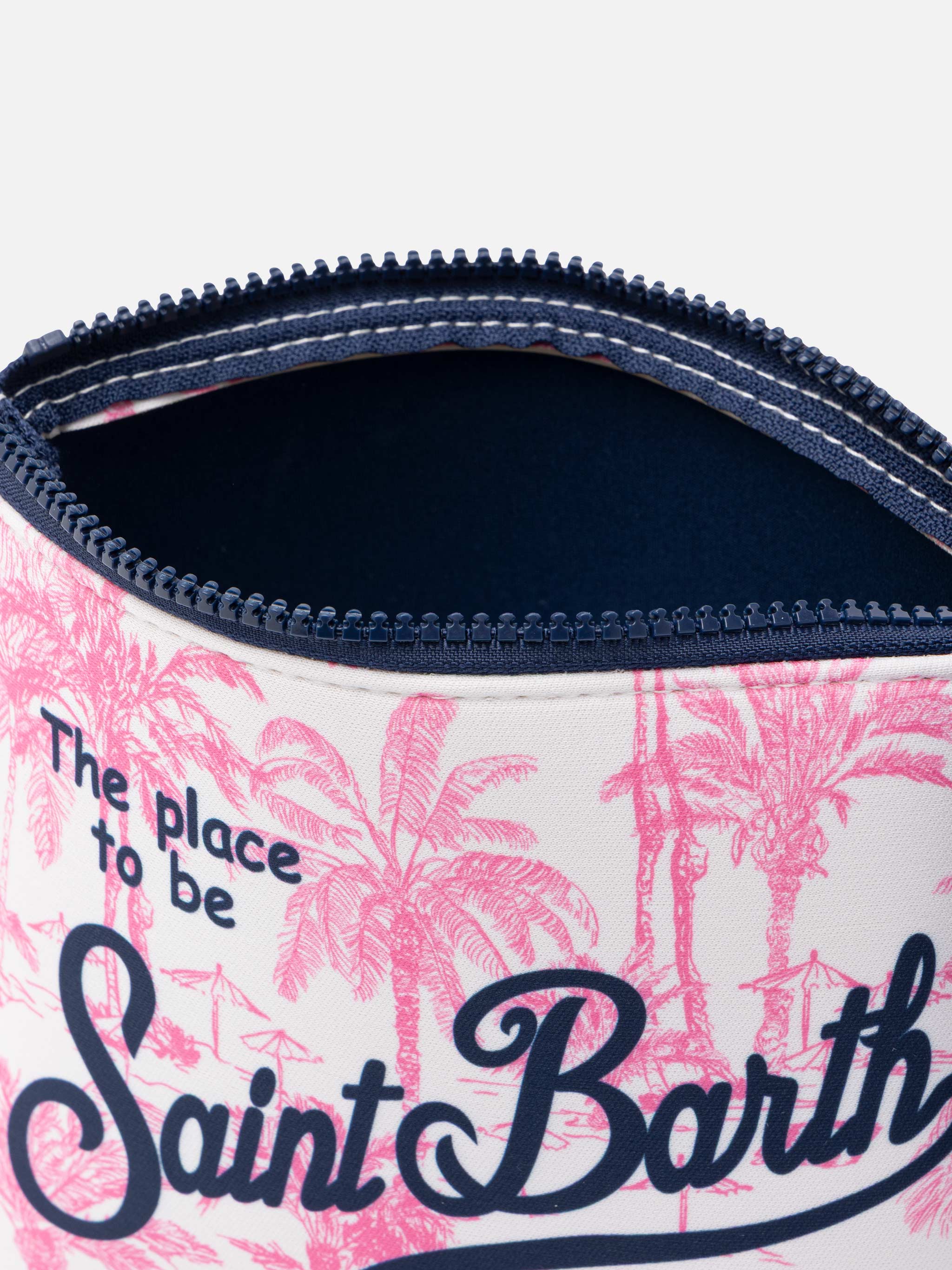 Aline clutch tas van scuba-stof met toile de jouy-print.