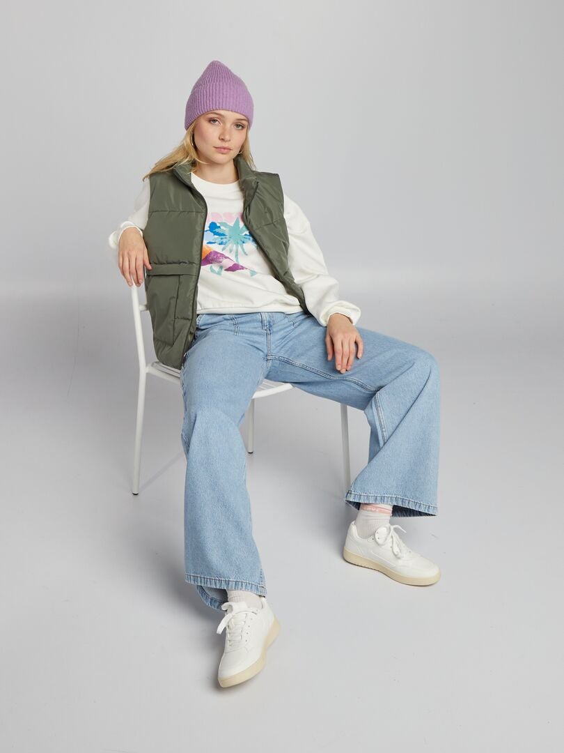 Bedrukte fleece sweater - WIT