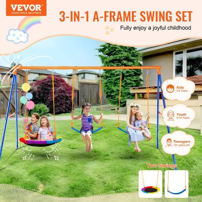 VEVOR Swing Sets - 600 lb Weight Limit - Includes 1 Round Swing and 2 Classic Swings