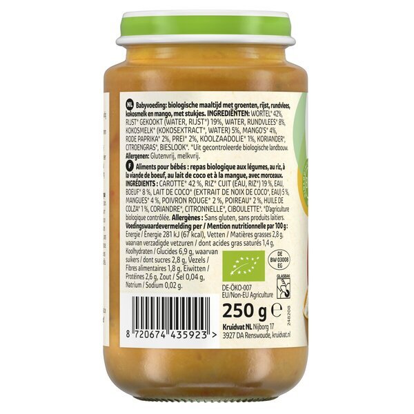 Kruidvat 15+M Organski kari sa rižom, govedinom i mangom 250g