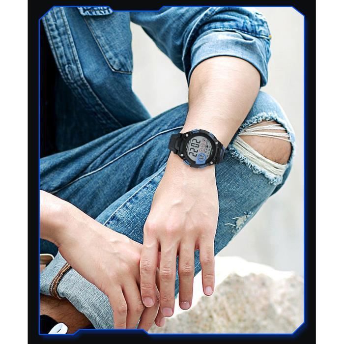 Orologio sportivo impermeabile per bambini con allarme/cronometro a LED - Nero Blu