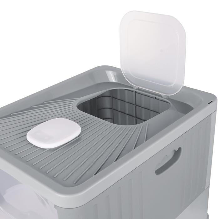 Lettiera per gatti pieghevole grigia con sterilizzazione UV, lettiera a cassetto con paletta, toilette a forma di casetta, 48x37x38 cm