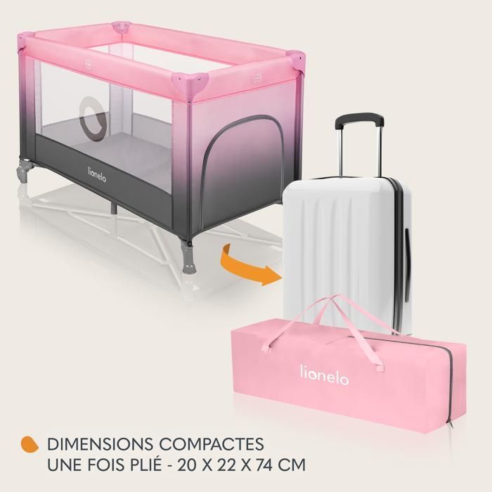 Cuna de viaje compacta 2 en 1 LIONELO Stefi - Parque infantil - 0-36 meses - Bolsa de transporte - Plegado rápido - 2 ruedas - Rosa