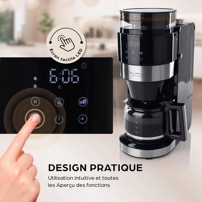 Barista Machine à café filtre Grind avec moulin, écran tactile LED & minuterie - 900W